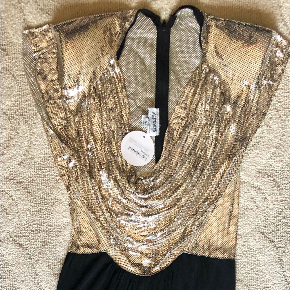 Ferrara 80’s Silver Draped Mesh Cocktail Dress